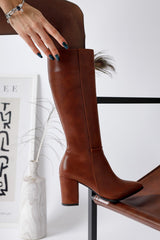 Tatum Tan Pointed Toe Mid Heel Boots