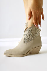 Tency Beige Studded Detail Pointed Toe Western Boots