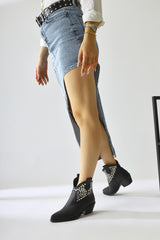 Tency Black Studded Pointed Toe Western Boots