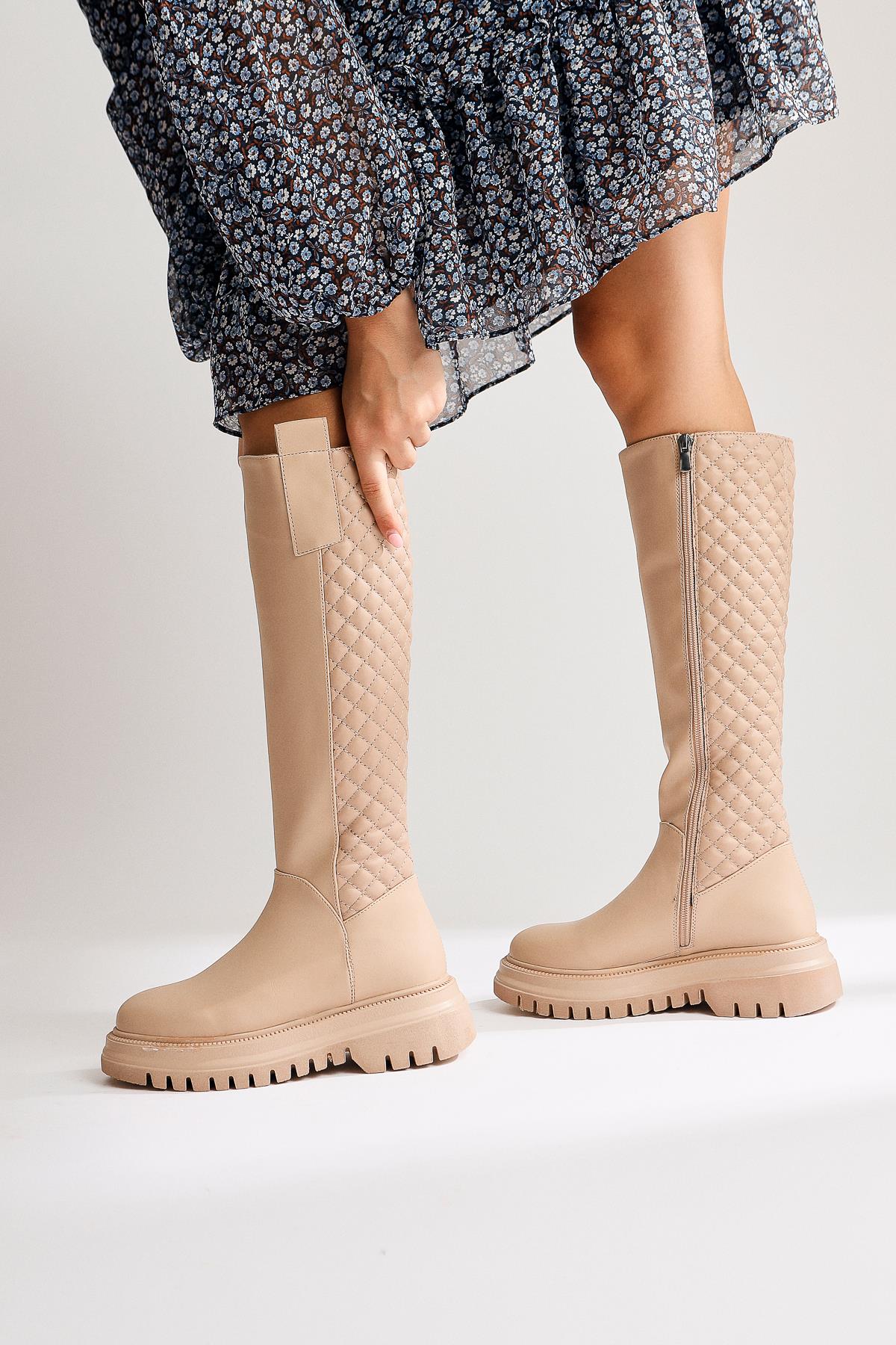 Teri Nud Quilted Detail Zippered Boots