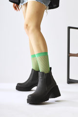 Thida Black Elastic Platform Sole Pull-On Boots