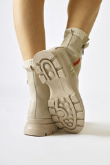 Tiffani Beige Zipper Patched Short Boots