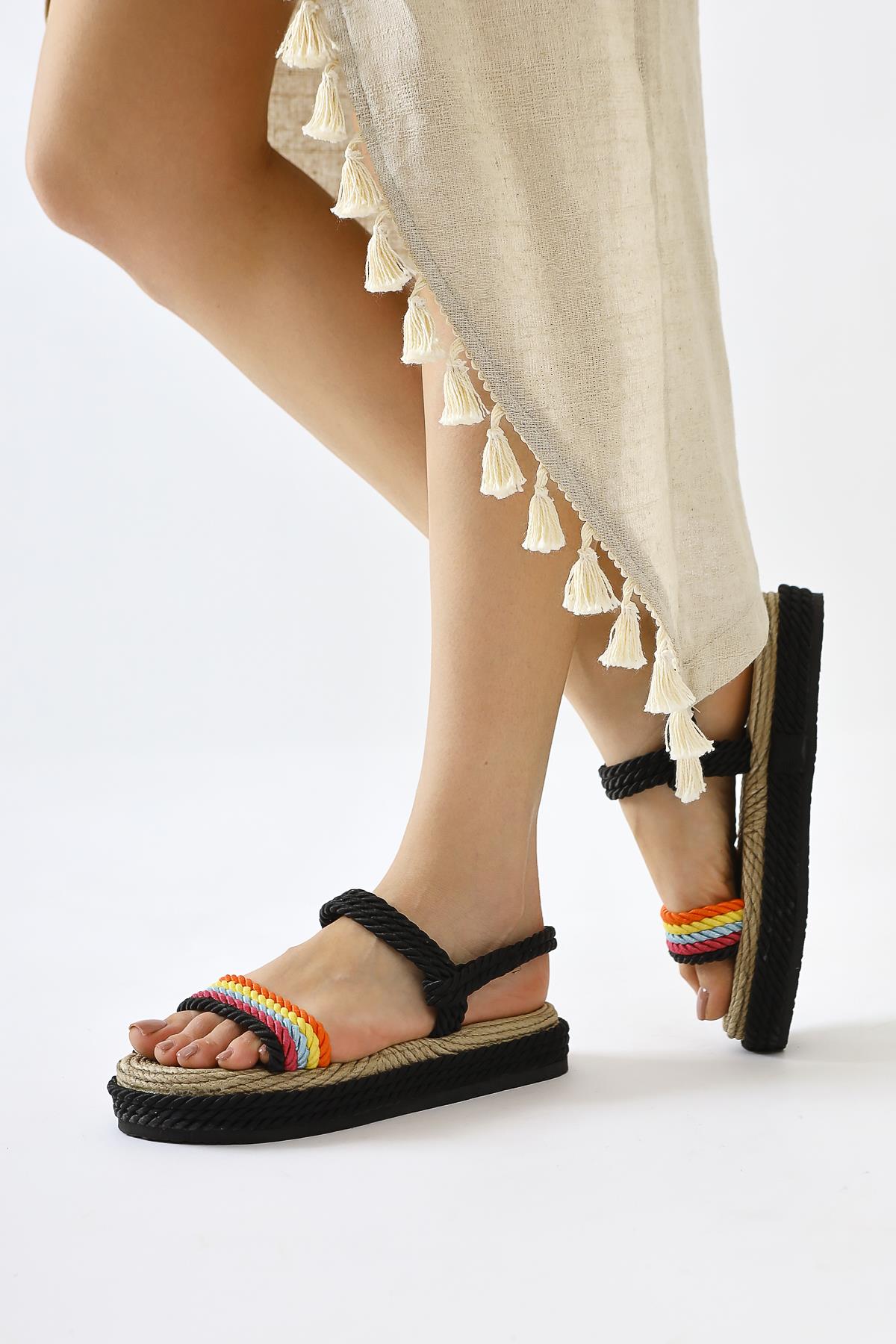 Velika Black - Multicolored Thick Sole Rope Sandals