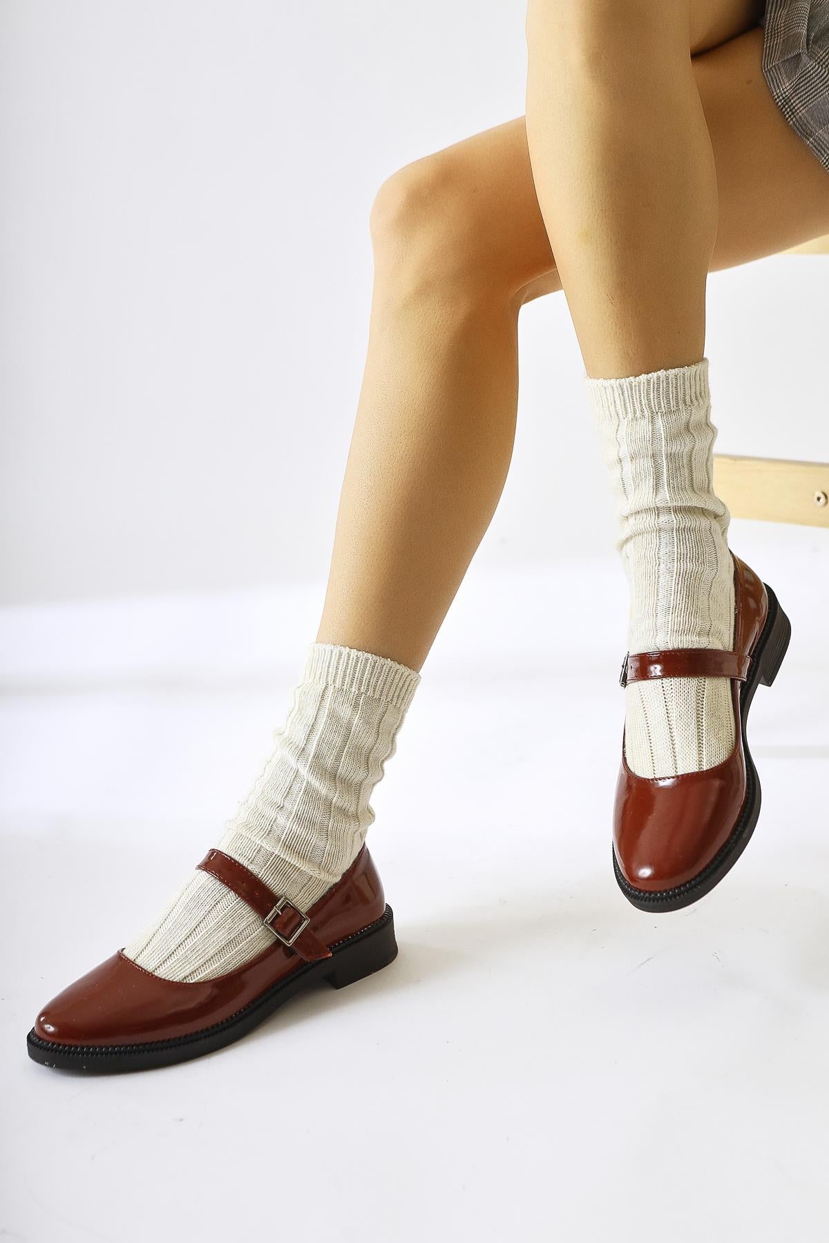 Vivy Claret Red Patent Leather Round Toe Single Strap Casual Shoes