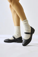 Vivy Black Round Toe Single Strap Casual Shoes