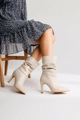 Wilma Beige Gusseted Thin Heel Boots