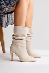 Wilma Beige Gusseted Thin Heel Boots