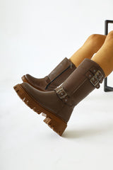 Winfred Brown Belt Detailed Long Boots