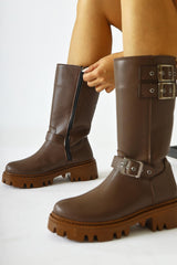 Winfred Brown Belt Detailed Long Boots