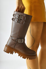 Winfred Brown Belt Detailed Long Boots