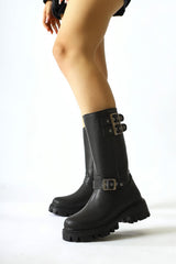 Winfred Black Belt Detailed Long Boots